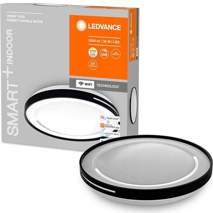 Smart LED mennyezeti lámpa, Ledvance, Fém, 30 W, 50 cm, Fekete