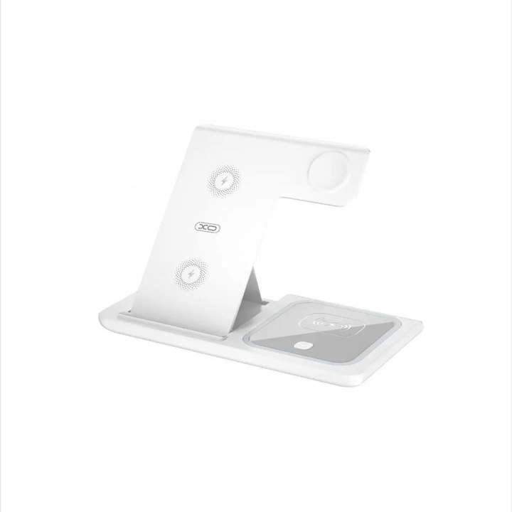 Incarcator telefon Wireless QI Fast Charge, Pliabil, Multifunctional, 15 W, Incarcare Rapida Telefon, Casti si Ceas, alb