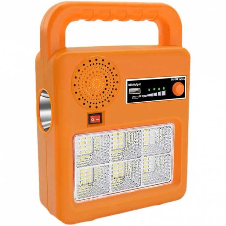 Lanterna cu incarcare solara, boxa portabila, cu port de iesire USB, KOLIS038, culoare portocaliu