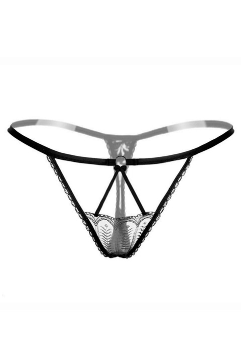 Chiloti sexy tanga, decupati cu insertii dantela LH2154negru 74806, Negru, S-L