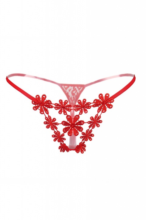 Chiloti sexy tanga decupati cu broderie si motiv floral LH2170rosu 74821, Rosu, S-L