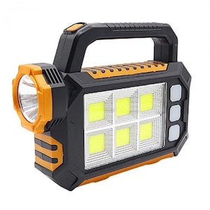 Lanterna solara led, reincarcabila, pentru camping, multifunctionala, A164-8029-1-COB, culoare negru/galben