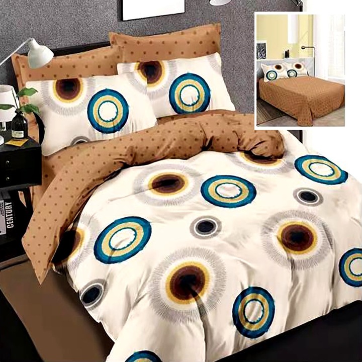 Lenjerie de pat Finet, 6 piese, pentru pat dublu, multicolor, Ralex Pucioasa, 220x240cm, LDP-FIN-100369