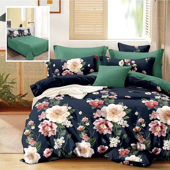 Lenjerie de pat Finet, 6 piese, pentru pat dublu, multicolor, Ralex Pucioasa, 220x240cm, LDP-FIN-100376