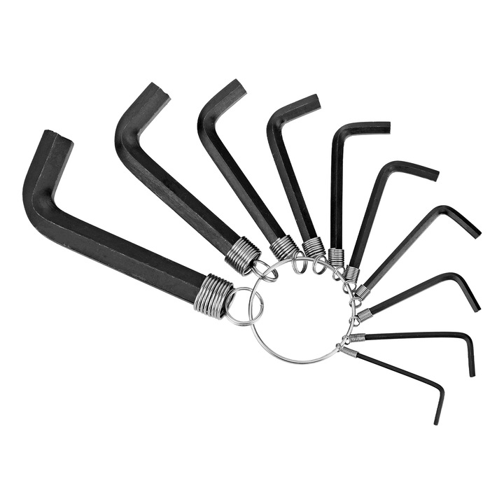 Set chei hexagonale, 1,5-10 mm, 10 buc, oxidate, cu inel, Sparta