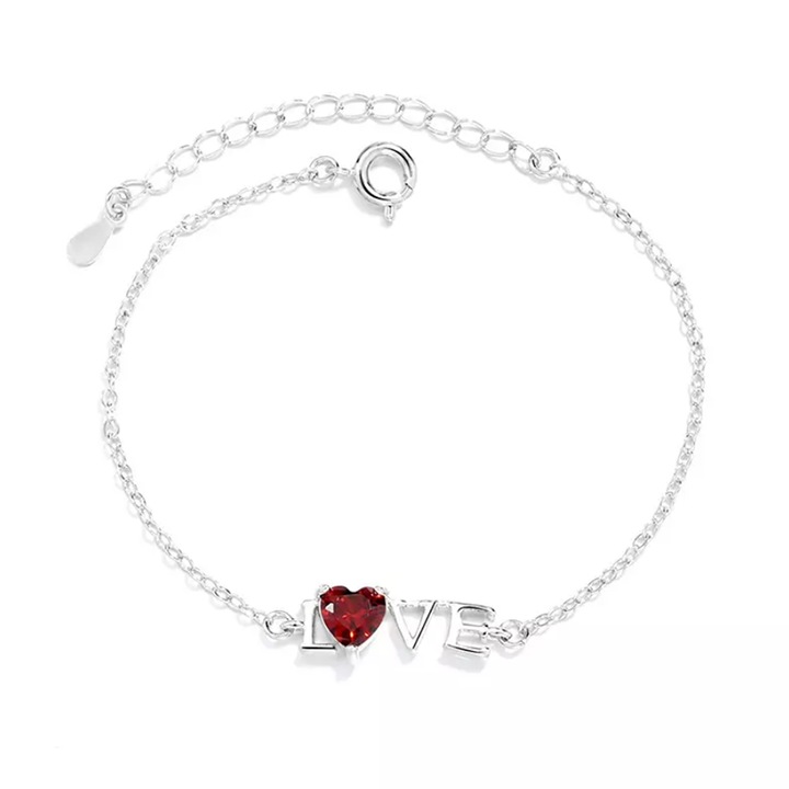 Bratara dama, reglabila, model love, cristal rosu, argintie, EFAYN