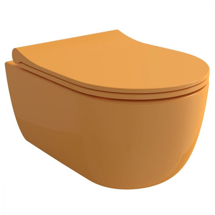 WC-csésze, 49x36 cm, fényes mandarin, felfüggesztett szerelhetőség, lágyan záródó, könnyen levehető duroplast fedél, EGO Michael Rimless