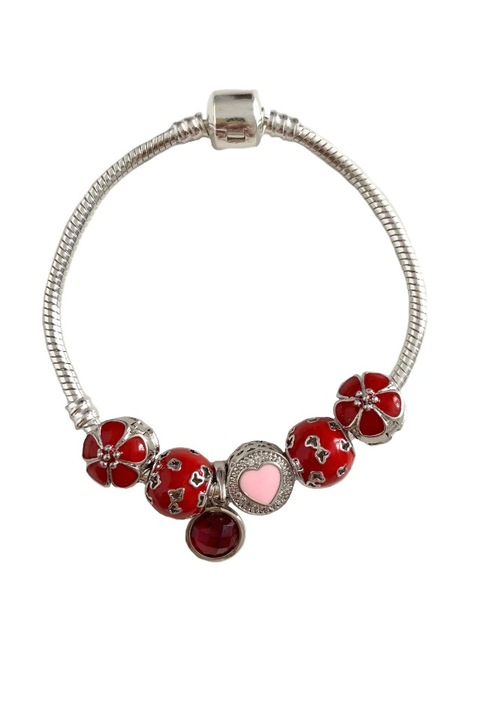 Bratara Charm Rouge placata in 3 straturi cu argint 925, 6 charmuri, lungime 19 cm