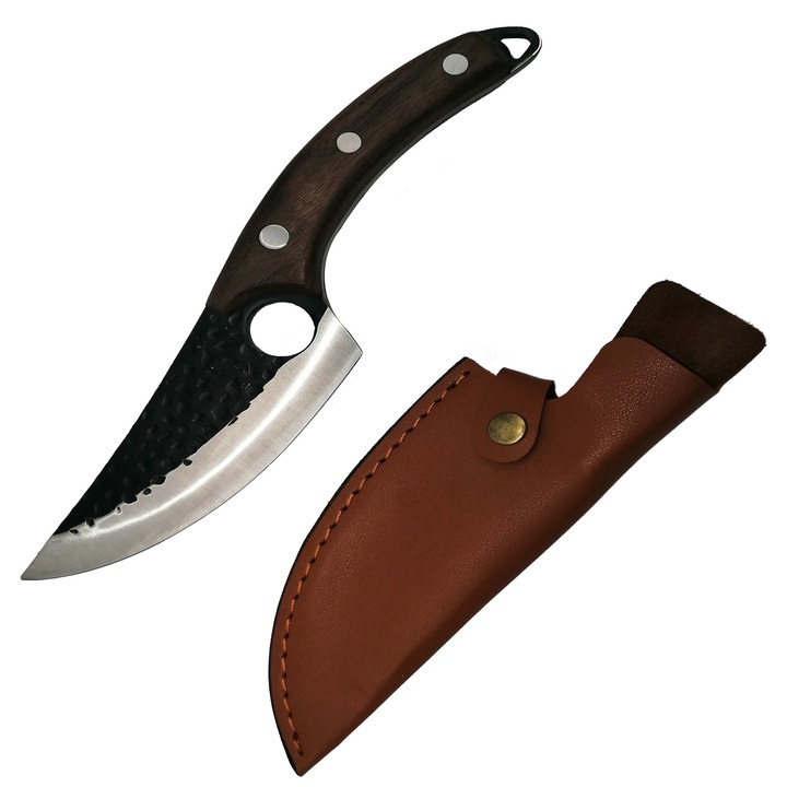 Cutit japonez lucrat manual DEPOX®, otel inoxidabil, 27.5 cm, teaca inclusa, Maro