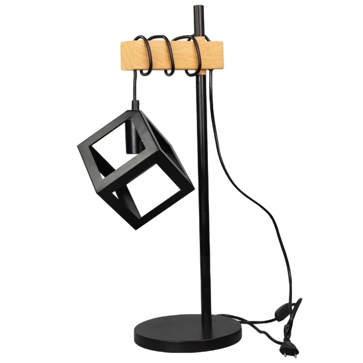 Lampa decorativa de masa, Polux, Lemn/Metal, E27, 60 cm, Negru/Bej