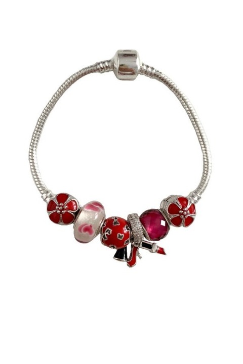 Bratara Charm Lilly placata in 3 straturi cu argint 925, 6 charmuri, lungime 19 cm