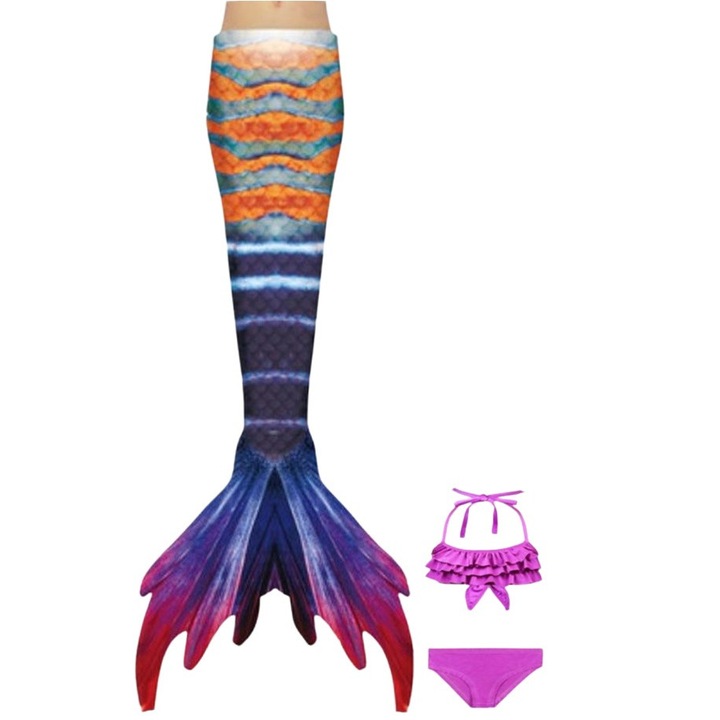 Costum de baie Sirena THK®, include, Mov/Portocaliu coral