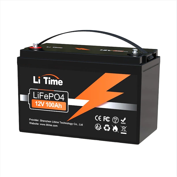 Baterie standard cu litiu LiFePO4, LiTime, Multifunctionala, 12V, 100Ah, Negru