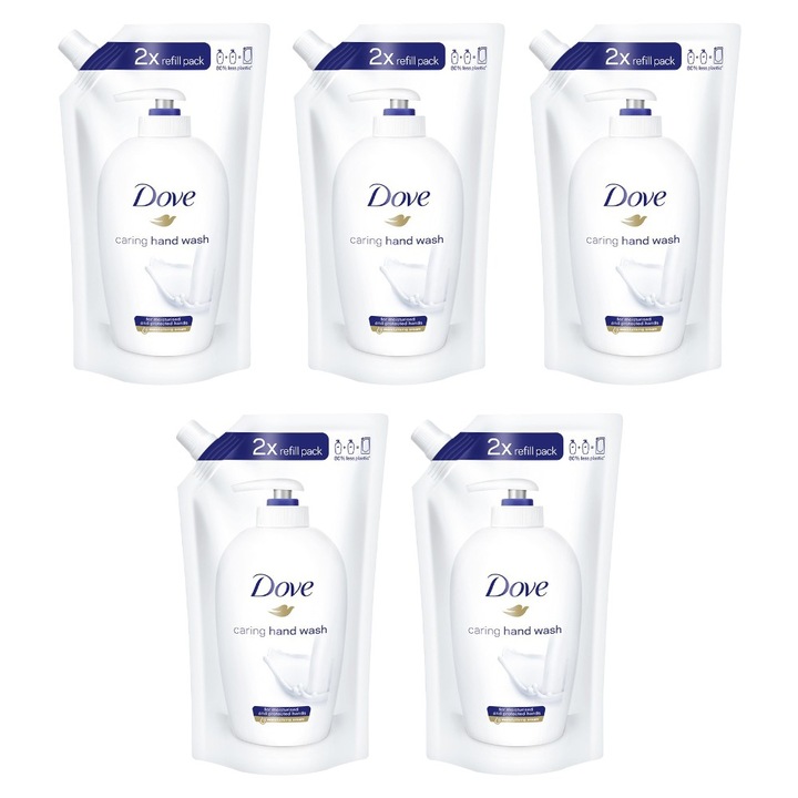 Опаковка от 5 резерви с течен сапун Dove, 500 мл