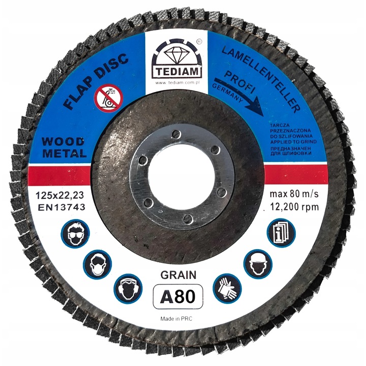Disc abraziv Tediam, pentru metal/lemn, GR80, 125 mm