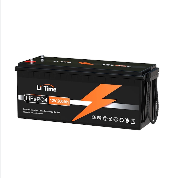 Baterie cu litiu LiFePO4, LiTime, Multifunctionala, 12V, 200Ah, BMS-100A, Negru