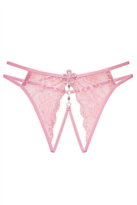 Chiloti sexy tanga decupati cu dantela si motiv floral LH2248bleumarin 74852, Roz, S-L