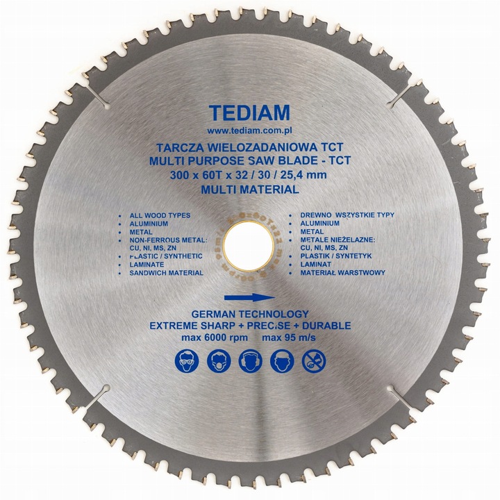 Disc de taiere universal Tediam, 60 dinti, 300x32 mm