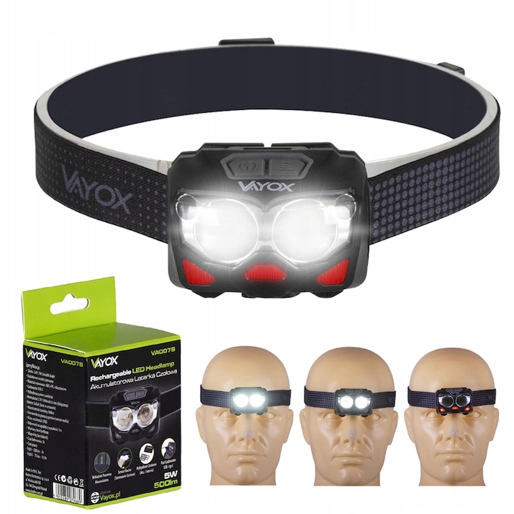 Челно фенерче, Vayox, USB, IP65, черно
