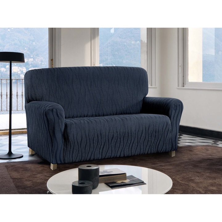 Husa canapea, Co.Ingros.Tex, Poliester/Bumbac, Model embosat, Albastru