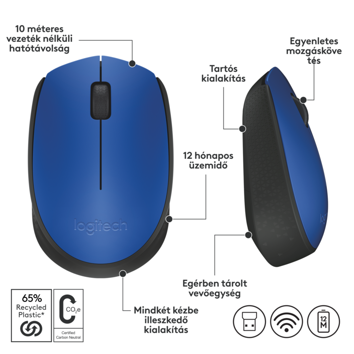 Безжична мишка Logitech M171, Синя