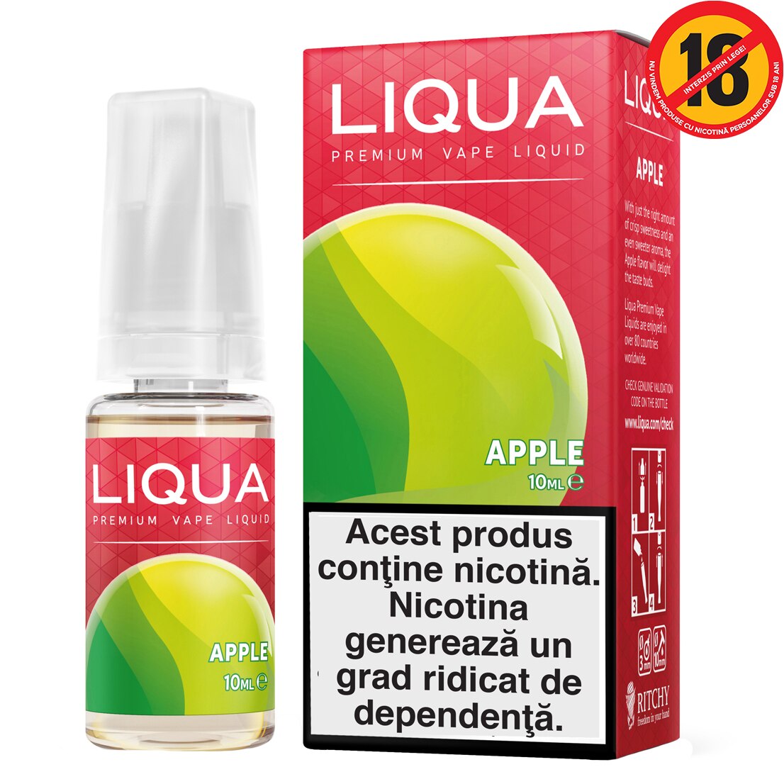 Lichid pentru Tigara Electronica Liqua Elements, 10ml, Apple, 18 mg/ml.