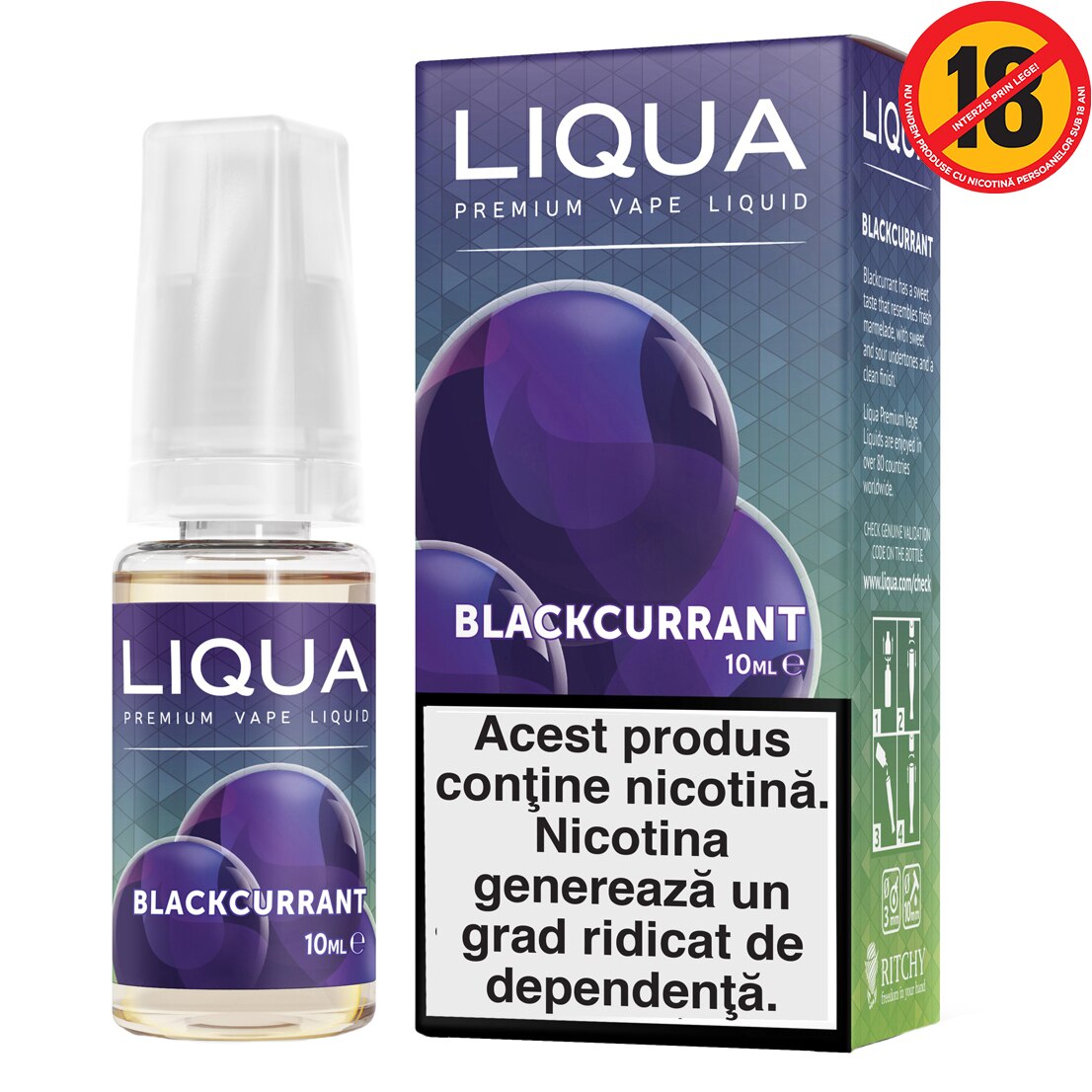 Lichid pentru Tigara Electronica Liqua Elements, 10ml, Blackcurrant, 18 mg/ml.