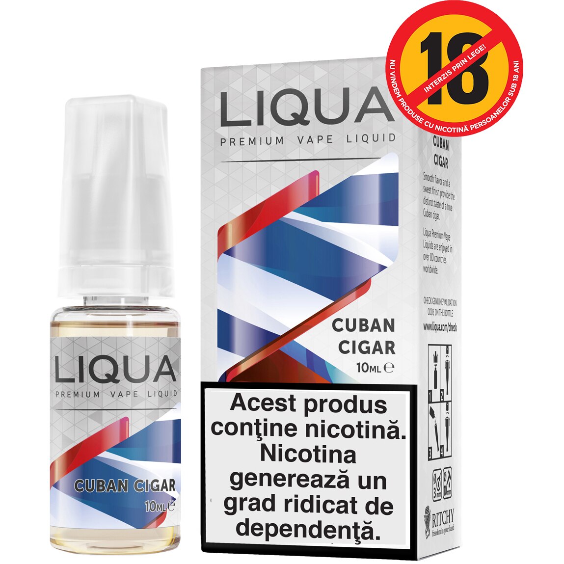 Lichid pentru Tigara Electronica Liqua Elements, 10ml, Cuban Cigar, 18 mg/ml.