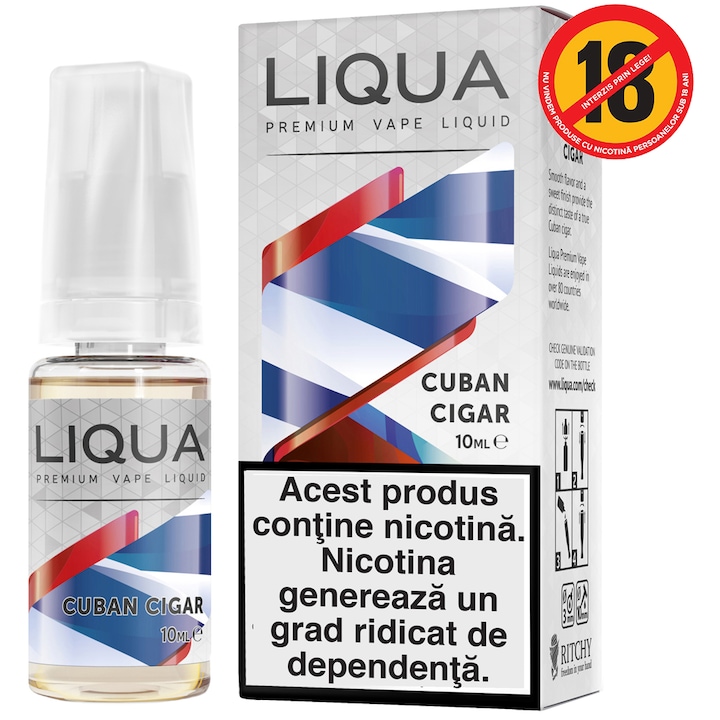 Lichid pentru Tigara Electronica Liqua Elements, 10ml, Cuban Cigar, 18 mg/ml.