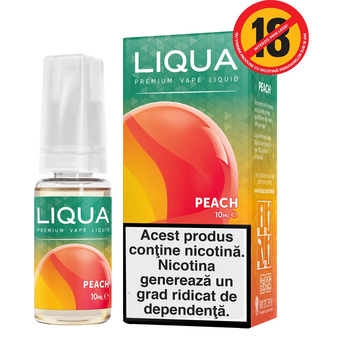 Lichid pentru Tigara Electronica Liqua Elements, 10ml, Peach, 12 mg/ml.