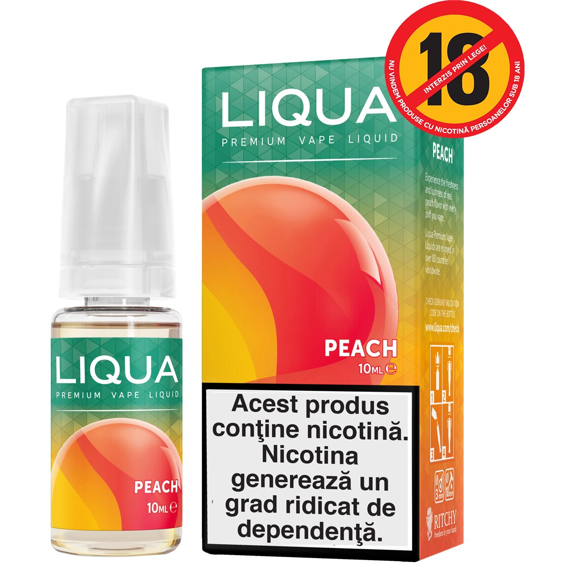 Lichid pentru Tigara Electronica Liqua Elements, 10ml, Peach, 18 mg/ml.
