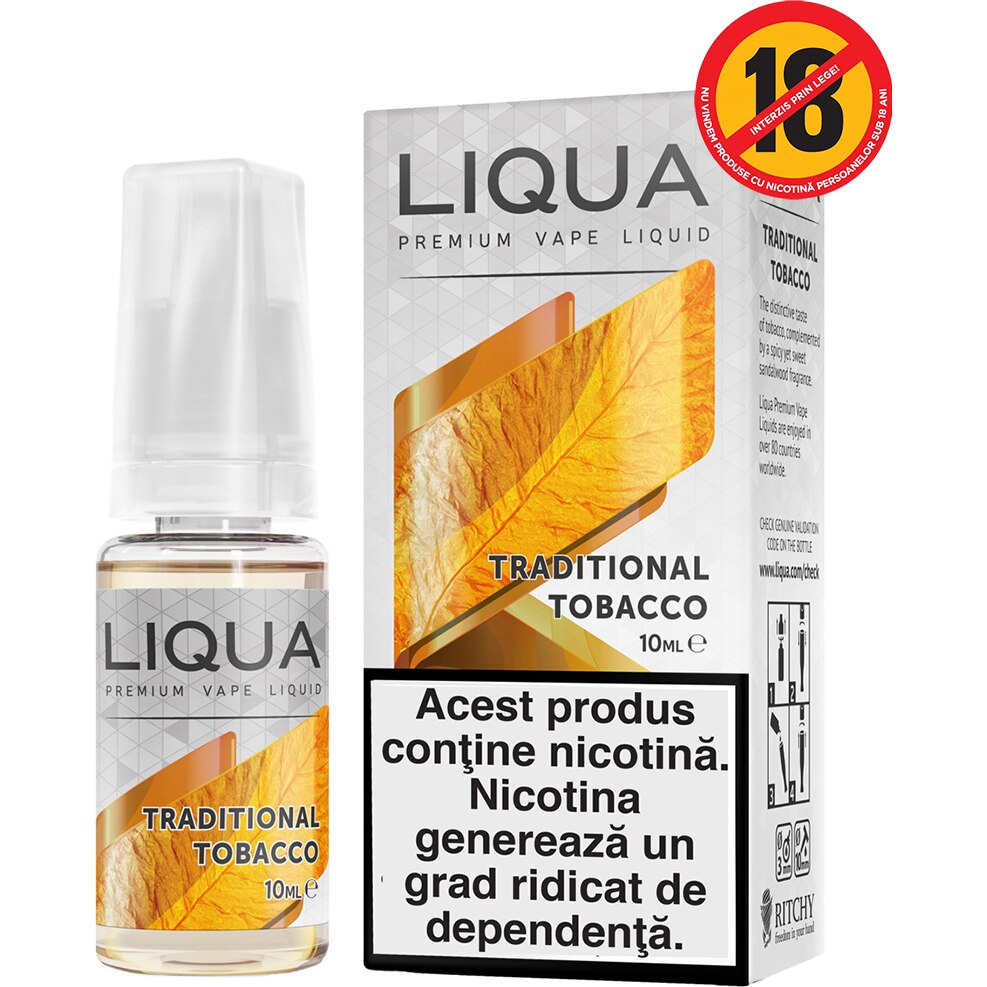 Lichid pentru Tigara Electronica Liqua Elements, 10ml, Traditional Tobacco, 18 mg/ml.