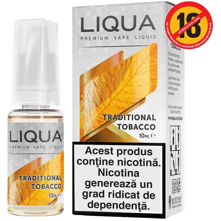 Lichid pentru Tigara Electronica Liqua Elements, 10ml, Traditional Tobacco, 18 mg/ml.