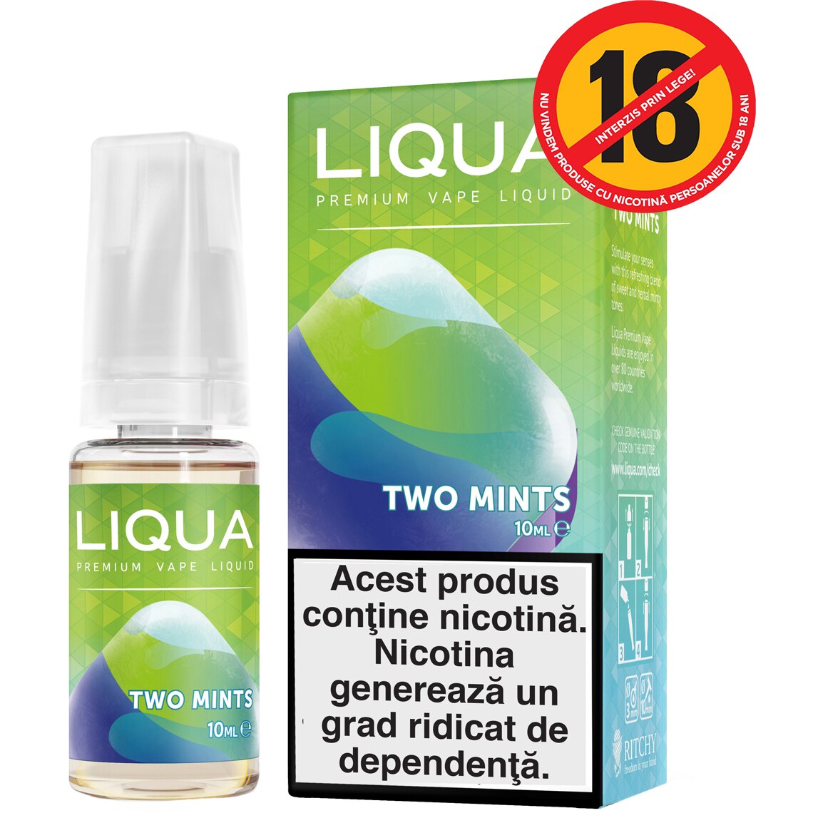 Lichid pentru Tigara Electronica Liqua Elements, 10ml, Two Mints, 12 mg/ml.