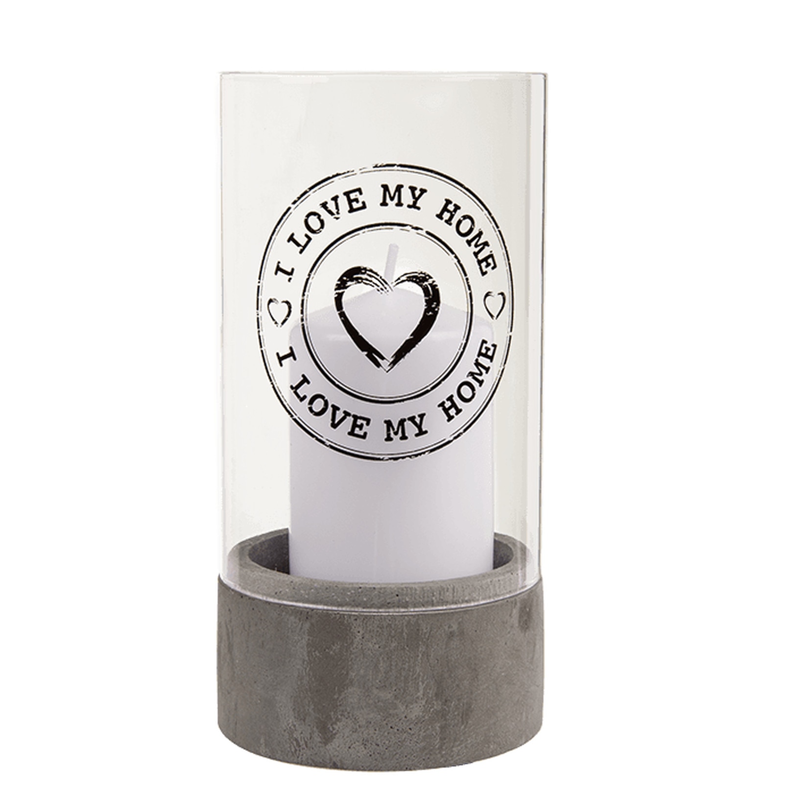 Lumanare decorativa cu suport din sticla - I love my home, 8 x 16 cm, Radar 137203