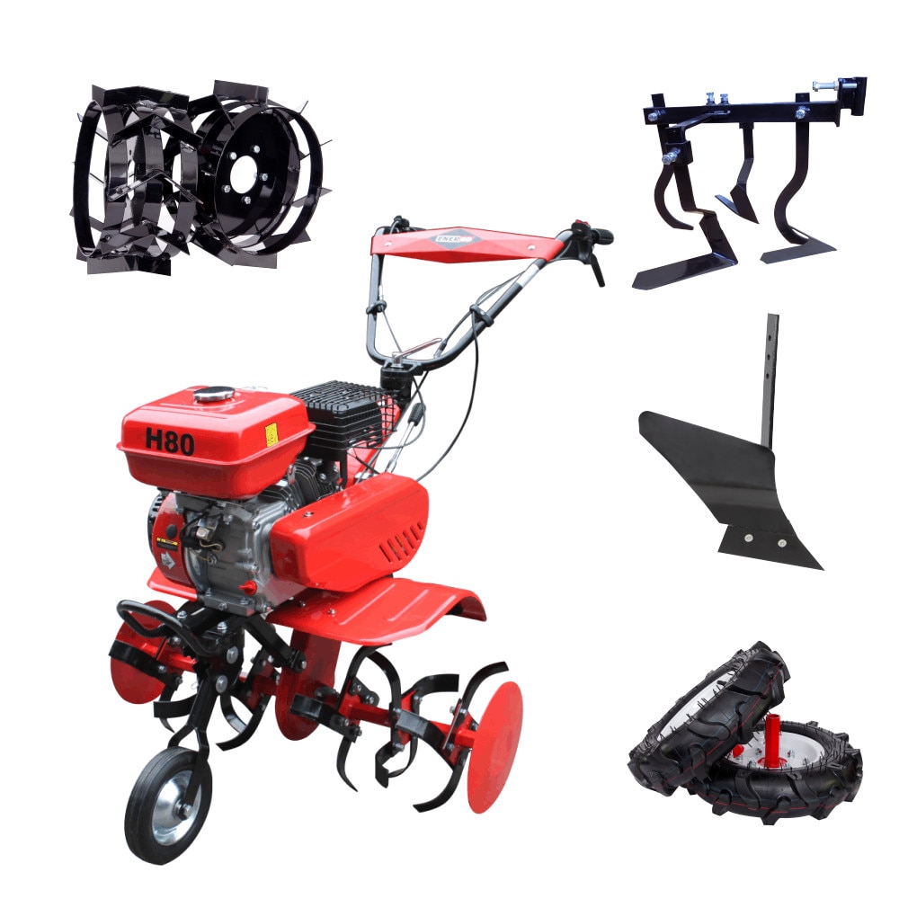 Motosapa H80 ENERGO, cu roti de cauciuc, plug, prasitoare si roti metalice 350mm cu manicot suplimentar