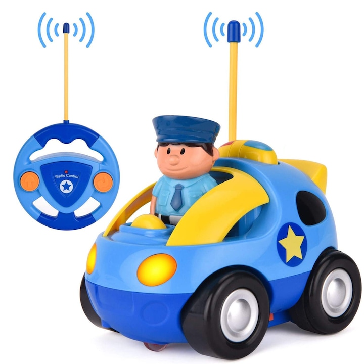 Jucarie masina de politie cu telecomanda, Simply Joy, cu muzica si lumini, pentru baieti si fete 2-4 ani, Multicolor, 1:15
