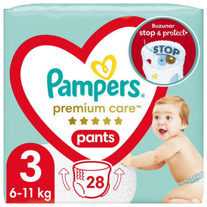 Scutece-chilotel Pampers Premium Care Pants Carry Pack Marimea 3, 6-11 kg, 28 buc