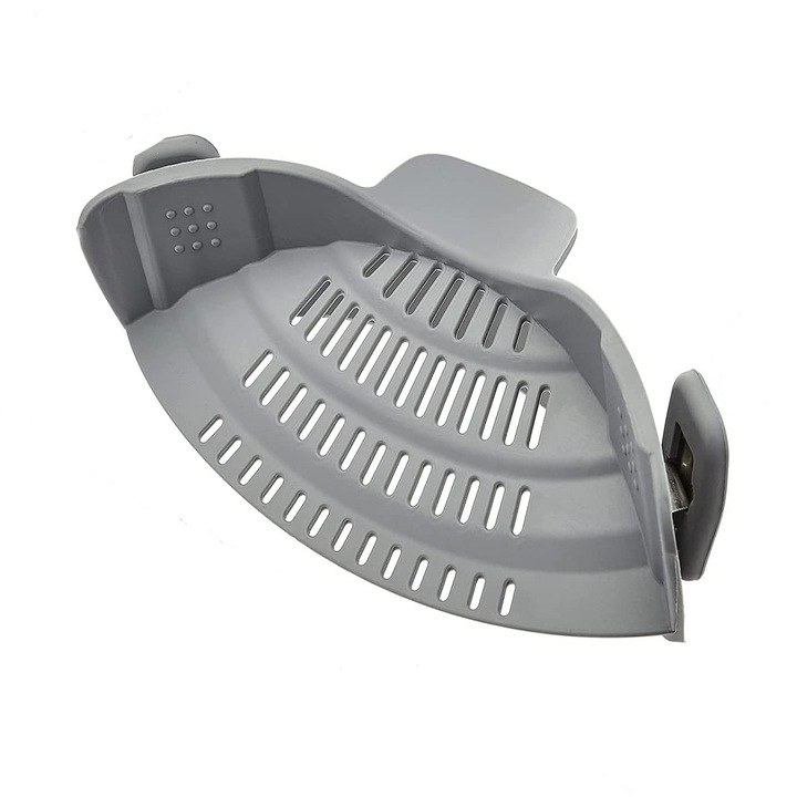 Simply Joy szűrő, rögzíthető, tésztához, spagettihez, húshoz minden tálba és fazékba illik, Szilikon, Szürke