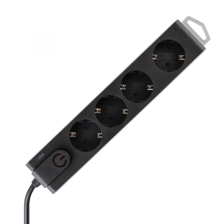 Prelungitor cu protectie la supratensiune Home, 4 prize Schuko, 3680W, intrerupator, cordon 1.5m