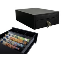 Sertar compact sub tejghea, mic sub tejghea, 5 compartimente pentru bancnote, 3 compartimente pentru monede, pentru numerar, vouchere, cecuri, fabricat din otel gros, blocabil, functionare de urgenta, conector RJ12, HDWR HD-KER20