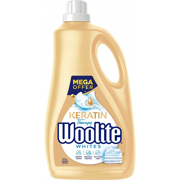 Detergent de rufe, Woolite, Pentru haine albe, Lichid, 60 spalari, 3.6l