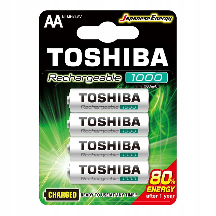 Ceruzaelem AA (LR6), 1.2 Volt, 4 darab, tartós, elem, tölthető, 1000mAh, High Power, TOSHIBA