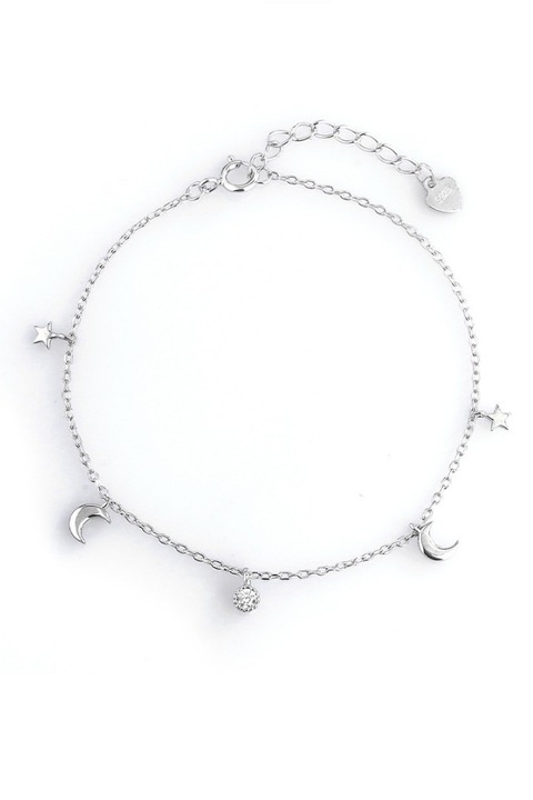 Bratara din argint 925 Sunny Sky argintie cu stele si pietre de zirconiu atasate, 19 cm