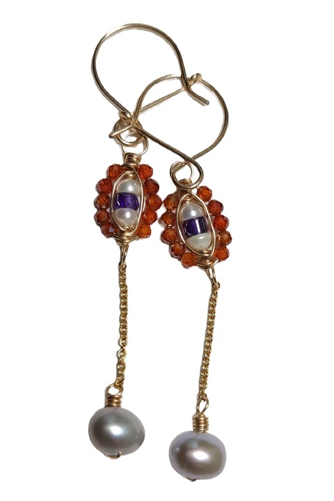 Обеци Papusica, кубичен цирконий, пълна метална нишка със златен пълнеж, злато, 5 см