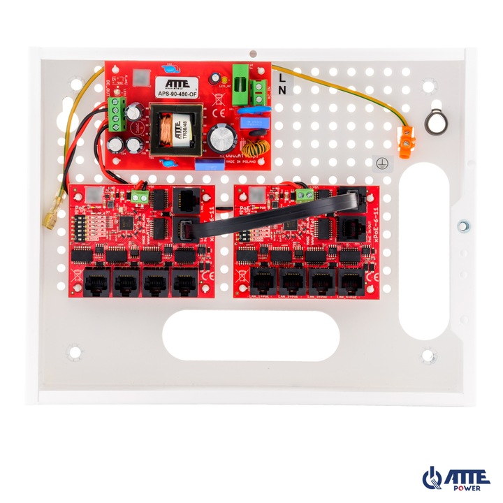 Комплект за 9 камери IP суич PoE 9P+1UP, Atte, 250x200x85mm, 96W, Бял