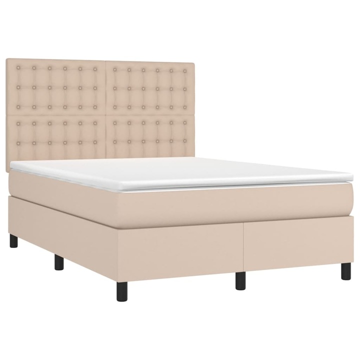 vidaXL cappuccino színű műbőr rugós ágy matraccal és LED-del 140x190cm 3135944