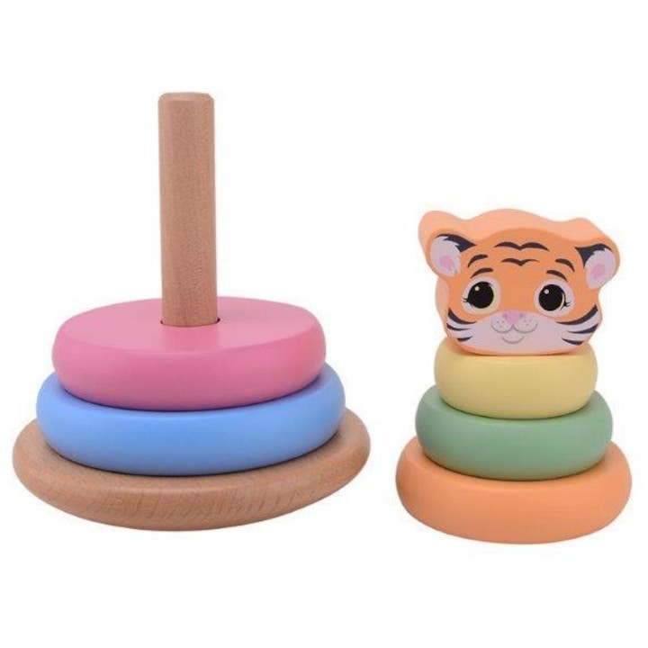 Set piramida cu tigru, Joueco, +12 luni, Multicolor
