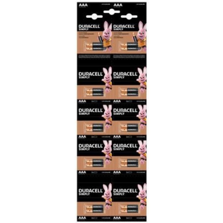 20 db elem készlet, alkáli, Duracell, LR03, AAA, 1,5 V