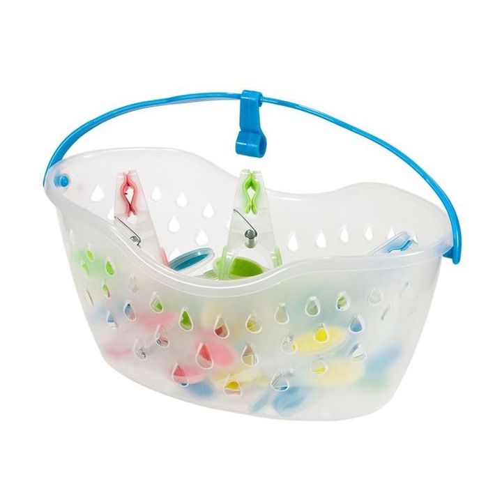 Cos cu 20 de carlige transparente pentru rufe 23x12x12 cm